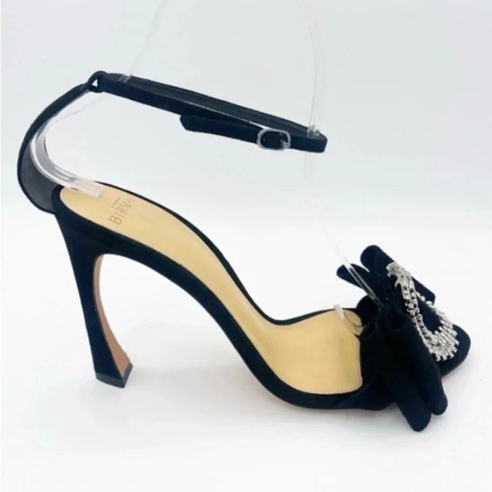 Alexandre Birman Maddie Crystal Bow Black Suede Strappy Heels Sandals EU 39 US 9 - Picture 3 of 11